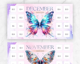 A6 Butterflies Low Income Monthly Savings Challenge, Money Savings Challenge, A6 Mini Money Tracker, 52 Week Savings Challenge, Save 200