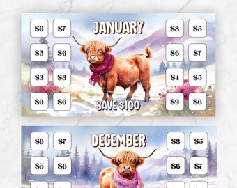 Low Income Highland Cows Baby A6 Savings Challenge, Money Savings Challenge, A6 Mini Money Tracker, 52 Week Savings Challenge, Set of 12