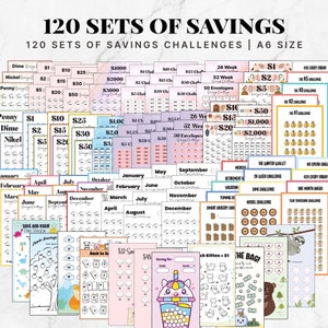 120 Sets of Savings Challenge Bundle, Savings Challenge A6, A6 Mini Money Tracker, 52 Week Savings Challenge, A6 Monthly Savings Budget, 120