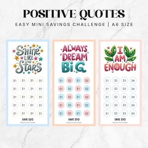 A6 Positive Kawaii Zitate, Mini Spar-Challenge, Geldspar-Challenge, A6 Mini Geld Tracker, 52-Wochen-Spar-Challenge, Spar-Bundle