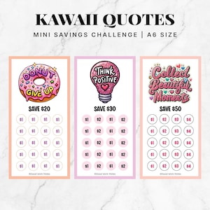 A6 Positive Kawaii Zitate, Mini Spar-Challenge, Geldspar-Challenge, A6 Mini Geld Tracker, 52-Wochen-Spar-Challenge, Spar-Bundle