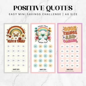 Mini Desafio de Poupança com Citações Positivas Kawaii A6, Desafio de Poupança, Mini Rastreador de Dinheiro A6, Desafio de Poupança de 52 Semanas, Pacote de Poupança