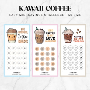 A6 かわいいコーヒー ミニ貯金チャレンジ、お金貯金チャレンジ、A6 ミニお金トラッカー、52 週間貯金チャレンジ、貯金バンドル