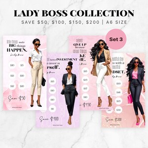 Rastreador de efectivo A6 Black Lady Boss: Ahorros mensuales, Desafío de ahorro, Sobre para efectivo, Presupuesto de ahorro mensual A6, Desafío de ahorro A6