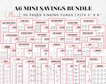 50 Pages Mini Savings Challenge Bundle, Weekly Monthly Savings Challenge, Cash Stuffing, Sinking Funds, Budget Binder, Set of 50, A6 Size