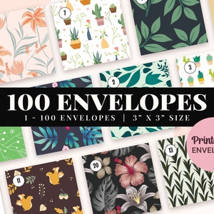 100 Envelope Challenge Set druckbares Pflanzenthema, 100 Cash Envelope Box, 52-Wochen-Umschlag-Challenge, 5050 Spar-Challenge, Geld-Challenge