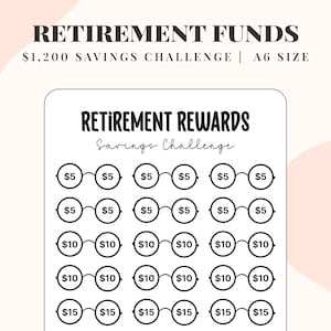 Retirement Fund Savings Challenge, Future Sinking Funds, Cash Stuffing, 26 Weeks Savings Challenge, 52 Weeks Savings Challenge, A6 Size