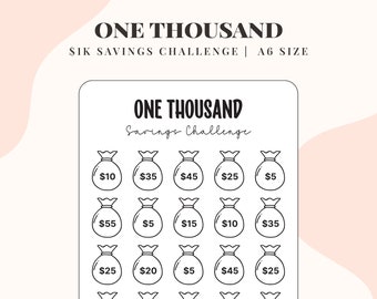 A6 1k Savings Challenge, 1k Saving Challenges, 1000 Dollars Savings Tracker, 1k Savings Envelope, Emergency Cash Funds, Printable pdf