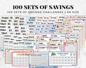100 Sets of Savings Challenge Bundle, Weekly Monthly Savings Challenge, Cash Stuffing Envelopes, Sinking Funds, A6 Budget Binder, Set of 100