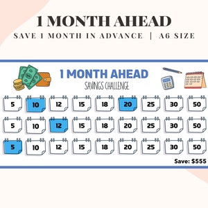 1 Month Ahead Savings Challenge, 52 Week Savings Challenge, Cash Stuffing Envelopes, Sinking Funds, A6 Budget Binder Insert, Monthly Saving