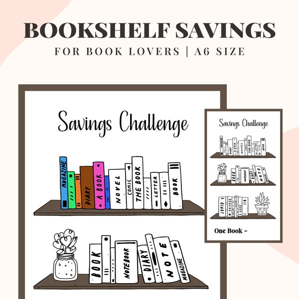 Bookshelf Savings Challenge, BooksSaving Challenges, Savings Tracker, Cash Funds Envelope, 26 Week Savings Challenge, A6 Budget Binder