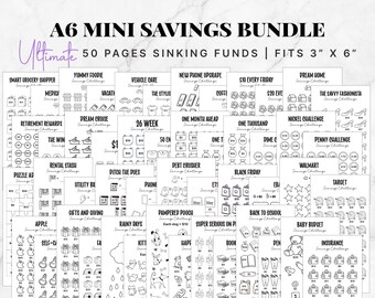 50 Pages Mini Savings Challenge Bundle, Weekly Monthly Savings Challenge, Cash Stuffing, Sinking Funds, Budget Binder, Set of 50, A6 Size