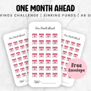 One Month Ahead Savings Challenge, 52 Week Savings Challenge, Cash Stuffing Envelope, Sinking Funds, A6 Budget Binder Insert, Monthly Saving