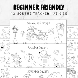 Beginner Friendly 12 Month Savings Challenge Bundle, Monthly Savings Challenge, Cash Envelopes, A6 Savings Challenge Binder, 52 Week Savings
