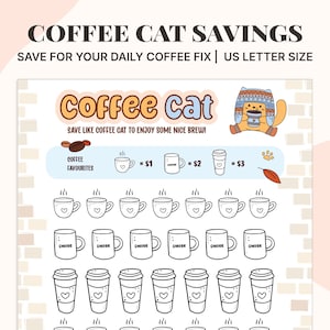 Coffee Cat Mini Savings Challenge, 52 Week Savings Challenge, Sinking Funds, Budget Binders, Cash Budgeting Insert, US Letter Size