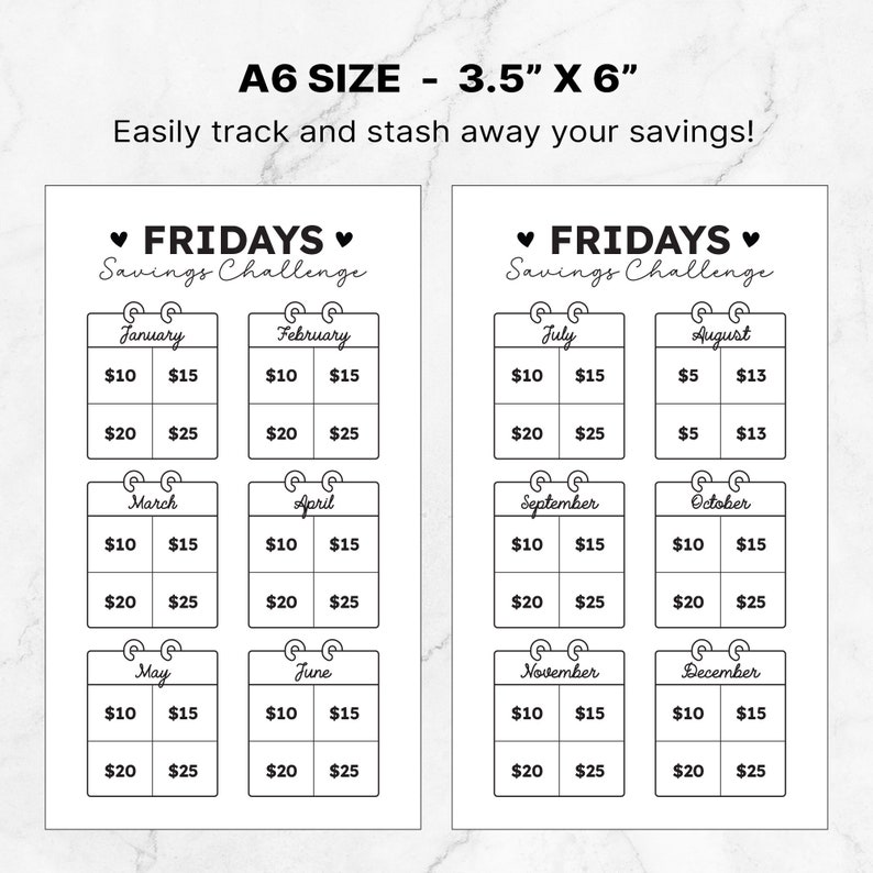 A6 Friday Printable Savings Challenge, Low Income Savings Challenge, A6 ...