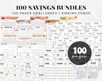100 Sets of Savings Challenge Bundle, Weekly Monthly Savings Challenge, Money Savings Challenge, A6 Cash Tracker Monthly Savings, 100 Sets