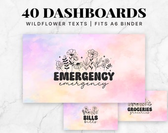 A6 Wildflower Dashboards Cash Envelopes Inserts, A6 Envelopes Binders, A6 Cash Saving Placeholder, Sinking Funds, Home Dashboards, Set of 40
