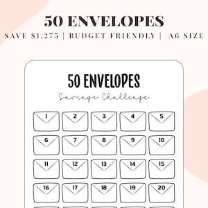 A6 50 Umschlag Spar-Challenge, 50 Wochen Spar-Challenge, 1k Spar-Challenge Umschläge, Bargeldfüllung, sinkende Mittel, A6 Budget Binder