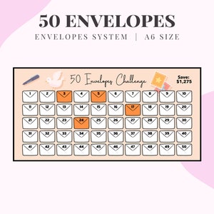 A6 50 Umschlag Spar-Challenge, 50 Wochen Spar-Challenge, 1k Spar-Challenge Umschläge, Bargeldfüllung, sinkende Mittel, A6 Budget Binder