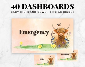A6 Baby Highland Cows Cash Envelopes Inserts, A6 Envelopes Binders, A6 Cash Saving Placeholder, Sinking Funds, Home Dashboards, Set of 40