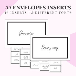 A7 Cash Envelopes Inserts, A7 Envelopes Binders, A7 Cash Envelope Savings Placeholder, Sinking Funds, Home Dashboards, 8 Font Styles