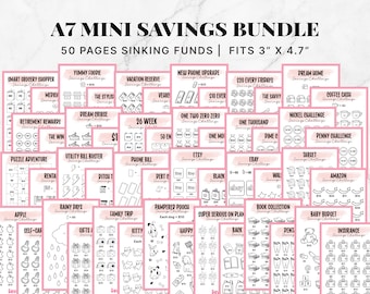 A7 50 Pages Mini Savings Challenge Bundle, Weekly Monthly Savings Challenge, Cash Stuffing, Sinking Funds, Budget Binder, Set of 50, A7 Size