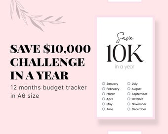 10k Printable Savings Challenge Bundle, Save 10000 a Year, 10k Savings Challenge Budget, 10000 Dollars Tracker, A6 Monthly Savings Budget