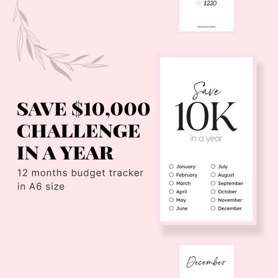 10k Printable Savings Challenge Bundle, Save 10000 a Year, 10k Savings Challenge Budget, 10000 Dollars Tracker, A6 Monthly Savings Budget