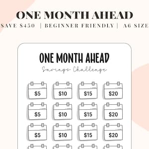 1 Month Ahead Savings Challenge, 52 Week Savings Challenge, Cash Stuffing Envelopes, Sinking Funds, A6 Budget Binder Insert, Monthly Saving