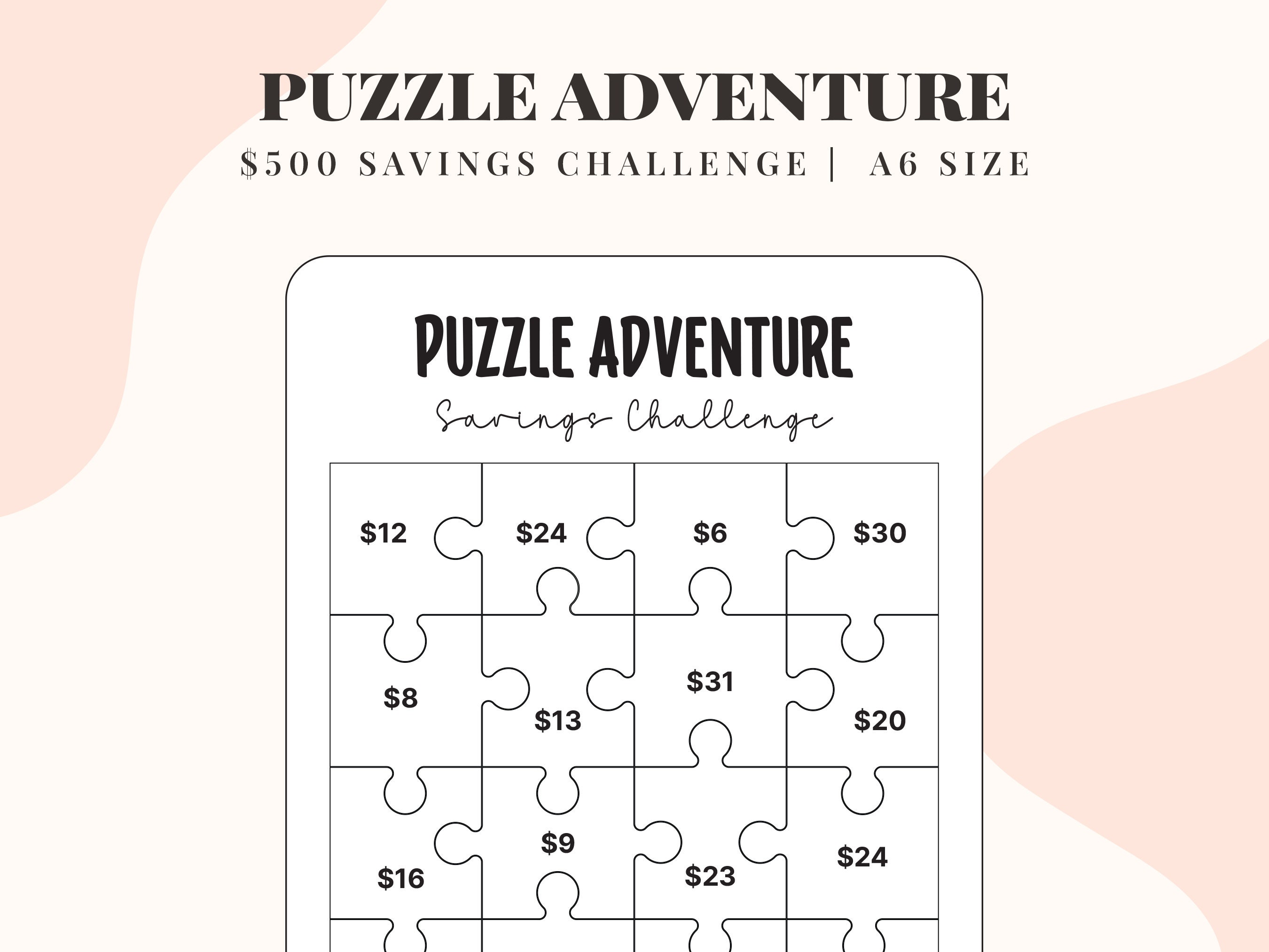 500 Puzzle Savings Challenge, 26 Week Saving Challenges, Cash