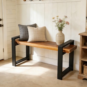 Mid-Century Modern Metal Bench Legs (Set of 2) - 19 Inch Black Square