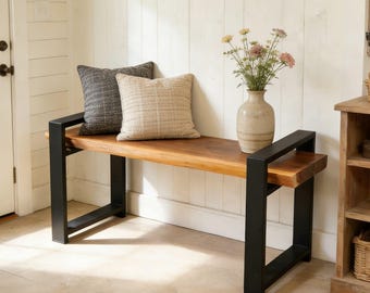 19" Black Square Flat Metal Bench Legs Set of 2, Heavy Duty Table Legs DIY