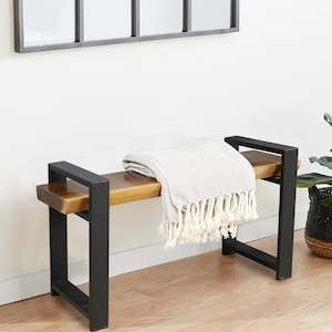 19" Black Square Flat Metal Bench Legs Set of 2, Heavy Duty Table Legs DIY