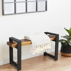 Mid-Century Modern Metal Bench Legs (Set of 2) - 19 Inch Black Square