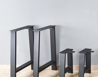 Rustic H-Shaped Metal Table Legs Set of 2, Heavy Duty Industrial Black Legs, DIY