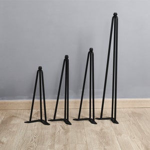 3-Rod Hairpin Legs Set of 4, DIY Furniture Metal Table Legs for Coffee Table, Dining Table, Desk, Nightstand, Black, Mid Century Modern