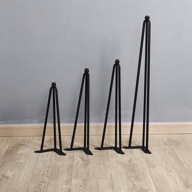 3-Rod Hairpin Legs Set of 4, DIY Furniture Metal Table Legs for Coffee Table, Dining Table, Desk, Nightstand, Black, Mid Century Modern image 1