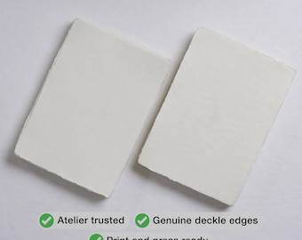 5" x 7" 300 gsm, Ivory Handmade Cotton Deckle Edge Paper // Fine Art Wedding, Invitation Paper, Calligraphy Paper, Deckled Edge Paper
