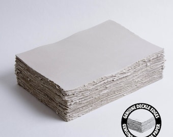 8.3" x 11.7" (A4) 200 gsm, Light Grey Handmade Cotton Deckle Edge Paper // Fine Art Wedding, Invitation Paper, Calligraphy Paper