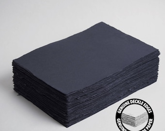 8.3" x 11.7" (A4) 200 gsm, Black Handmade Cotton Deckle Edge Paper // Fine Art Wedding, Invitation Paper, Calligraphy Paper, Cotton Paper