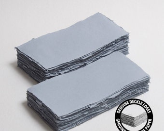 Papel de algodón hecho a mano de 4,3" x 8,7" y 200 g/m², color azul empolvado, con bordes irregulares // Papel para bodas, invitaciones, caligrafía y otros usos artísticos.