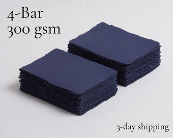4.875" x 3.5" (4-Bar) 300gsm, Deep Blue Deckle Edge Paper // Cotton Paper, Invitation Paper, Fine Art Wedding, Calligraphy Paper
