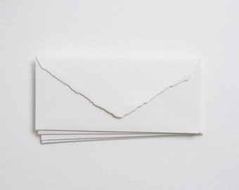 3.375" x 7.5" (Gift envelope), White Handmade Cotton Deckle Edge Envelopes // Invitation Envelopes, Fine Art Wedding, Wedding Envelopes