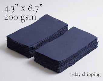 4.3" x 8.7" 200gsm, Deep Blue Deckle Edge Paper // Cotton Paper, Invitation Paper, Fine Art Wedding, Calligraphy Paper, Deckle Edge Paper