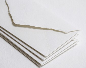 3,375" x 7,5" (Sobre de regalo), Sobres de algodón blanco hechos a mano con borde irregular // Sobres para invitaciones, Bodas de bellas artes, Sobres de boda