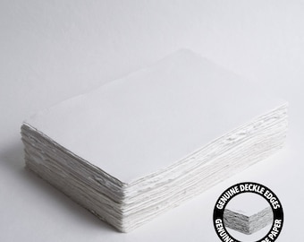 Papel de algodón blanco hecho a mano de 21 x 29,7 cm (A4), 200 g/m² // Papel de bellas artes para bodas, invitaciones, caligrafía y otros usos artísticos.