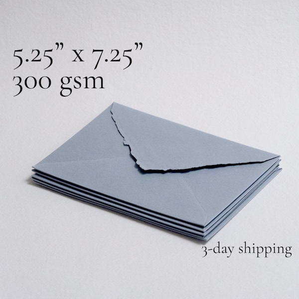 5.25" x 7.25", Dusty Blue Deckle Edge Envelopes // Invitation Envelopes, Cotton Envelopes, Fine Art Wedding, Wedding Envelopes