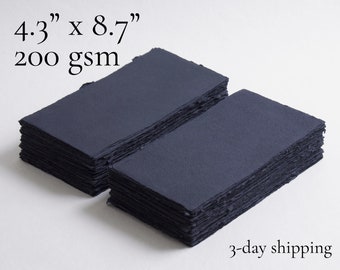 4.3" x 8.7" 200gsm, Black Deckle Edge Paper // Cotton Paper, Invitation Paper, Fine Art Wedding, Calligraphy Paper, Deckled Edge Paper