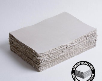8.3" x 11.7" (A4) 300 gsm, Light Grey Handmade Cotton Deckle Edge Paper // Fine Art Wedding, Invitation Paper, Calligraphy Paper